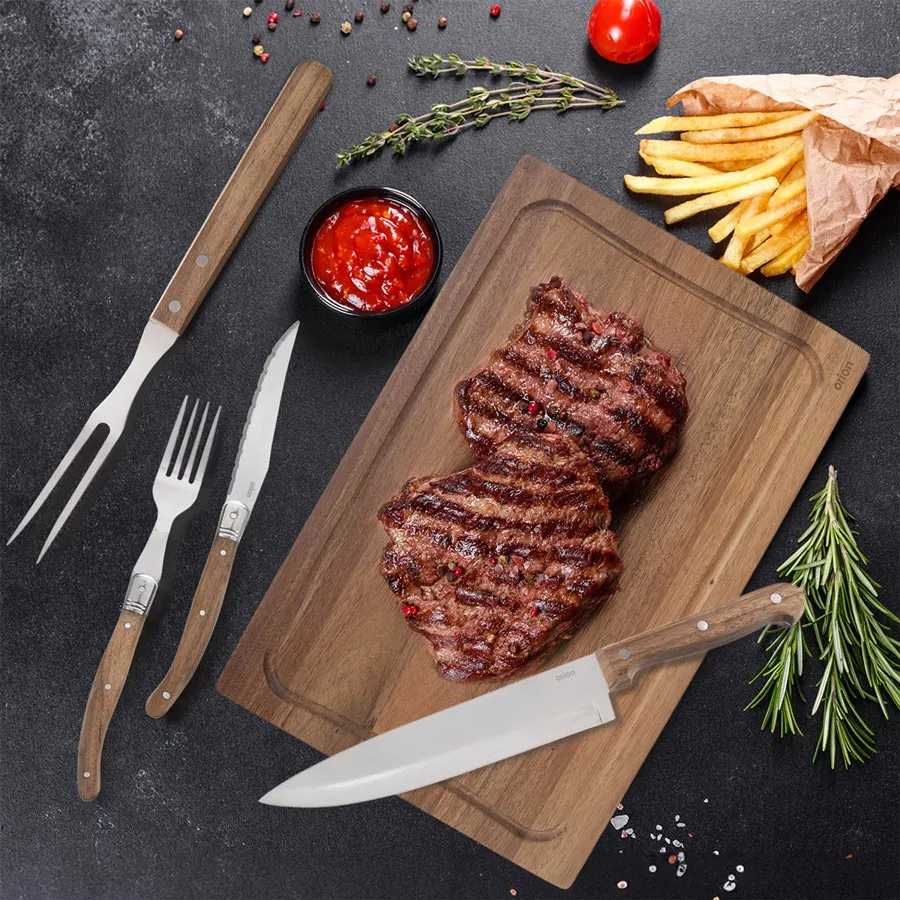 Steak set nůž+vidlička + vidlice nerez/dřevo