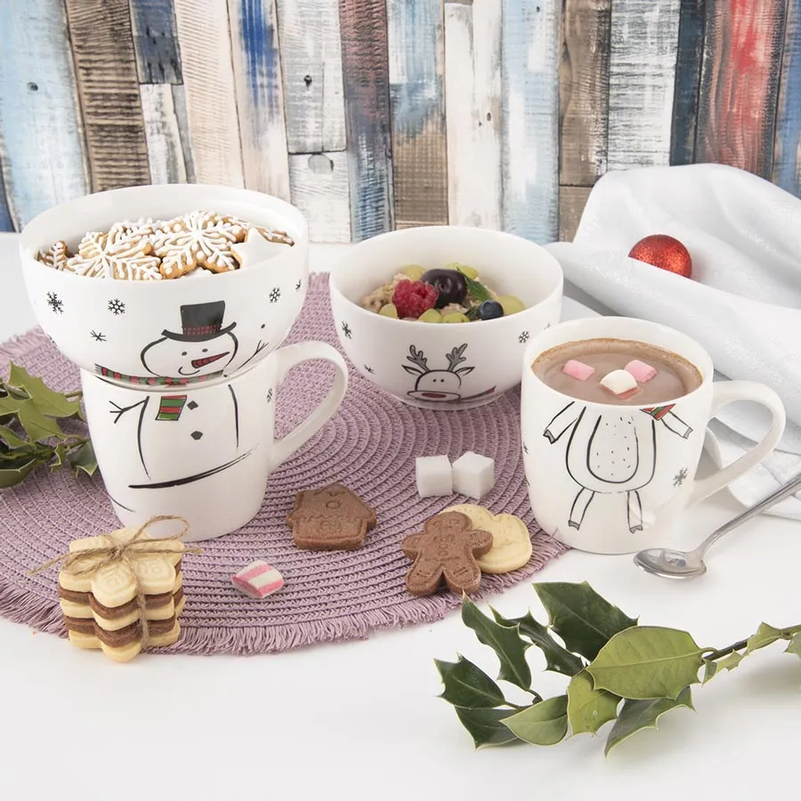 Hrnek + miska porcelánový set sněhulák 0,35 l O0500