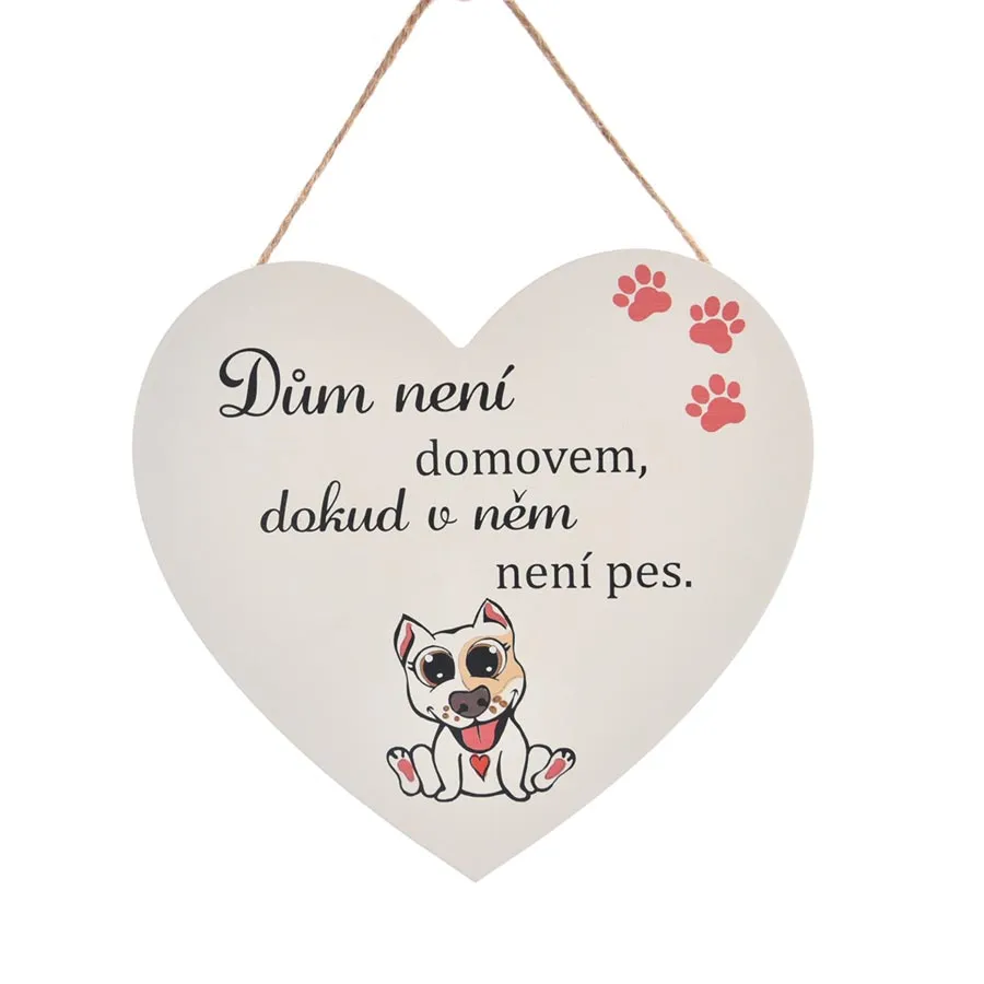 Cedule dřevo srdce DOG HOME O0523